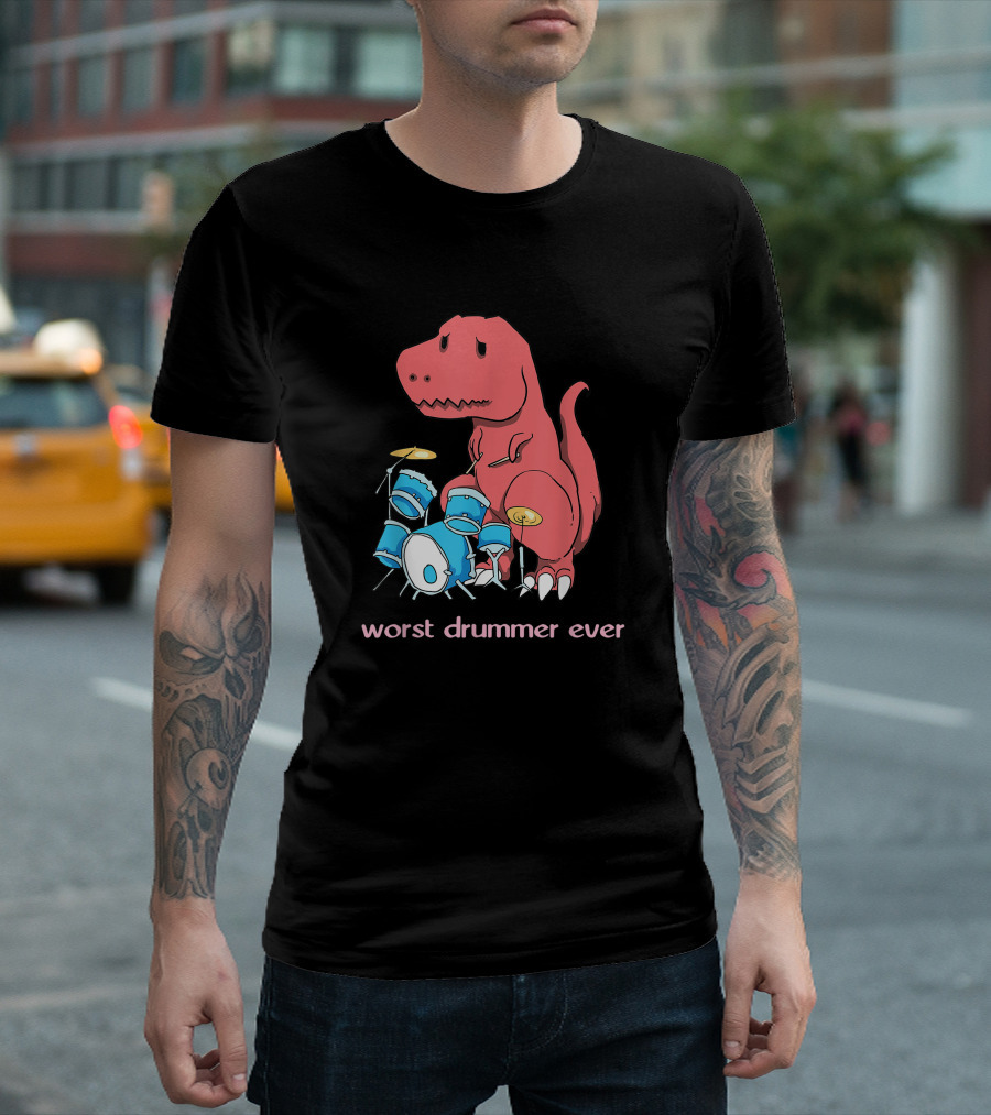 Worst Drummer Ever Dinosaur Rex Playing Drums T-Shirt