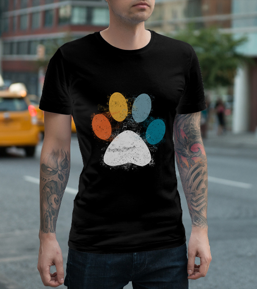 Vintage Colorful Dog Paw Print Puppy Love Pet Paw T-Shirt