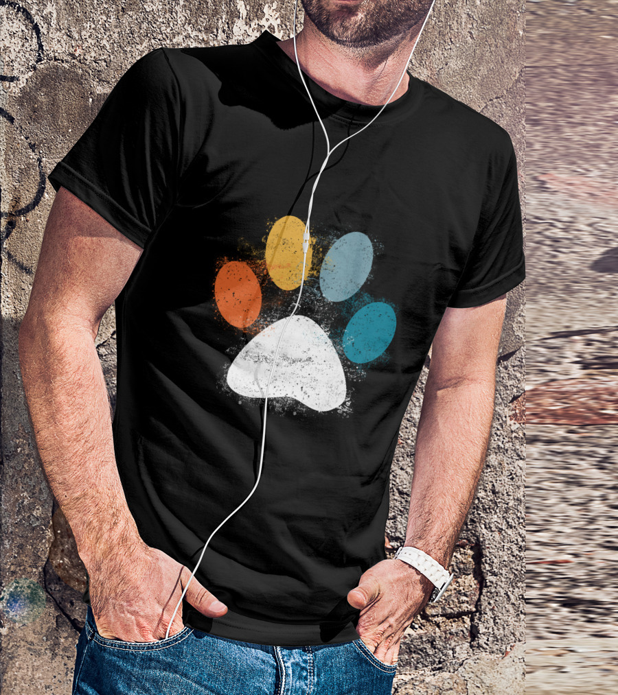Vintage Colorful Dog Paw Print Puppy Love Pet Paw T-Shirt