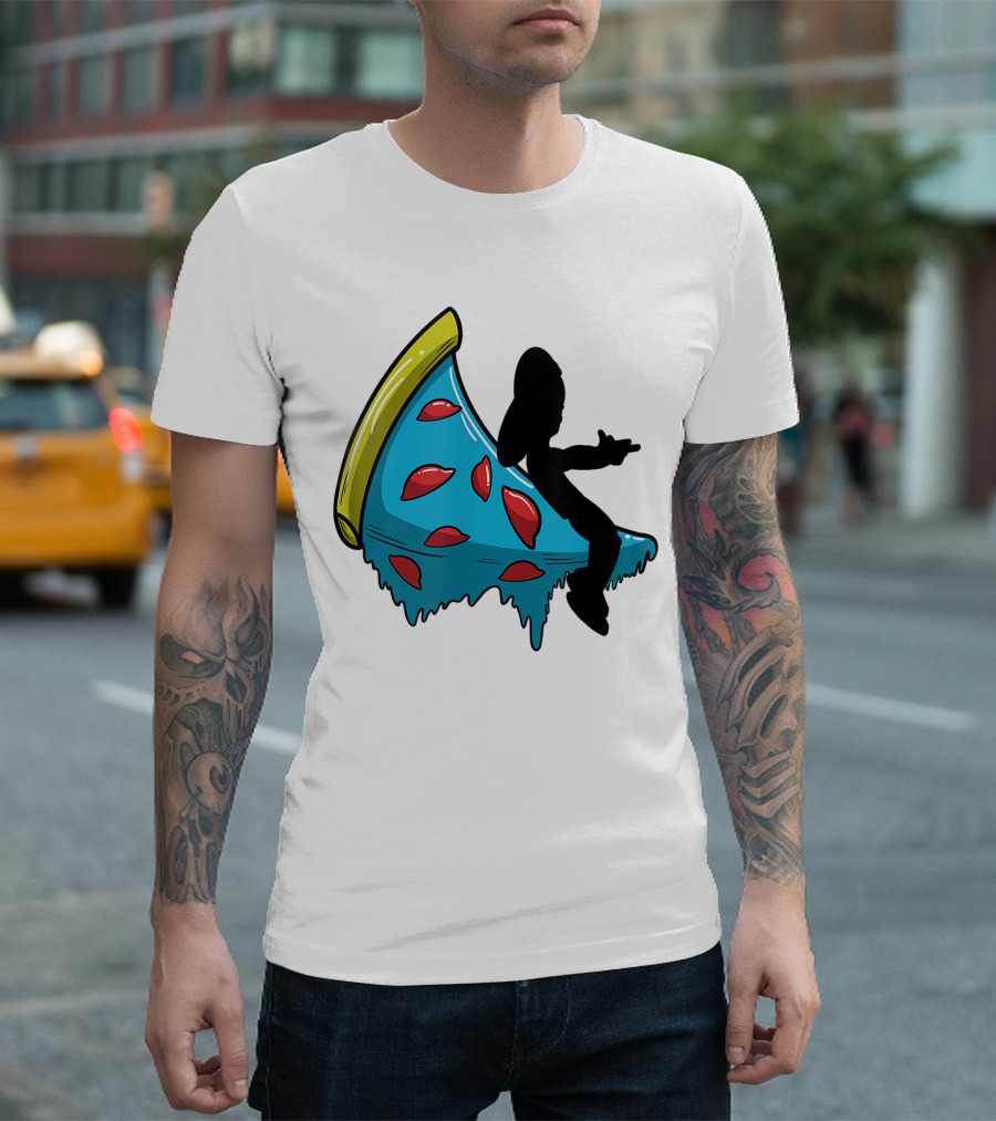 Picza Moon Silhouette on Blue Pizza Slice with Red Toppings T-Shirt