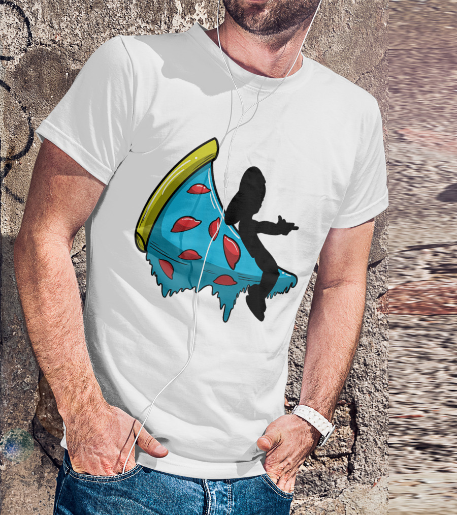 Picza Moon Silhouette On Blue Pizza Slice With Red Toppings T-Shirt