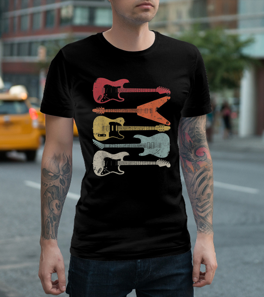 Guitar Guitarist Colorful Electric Guitars Distressed Texture T-Shirt