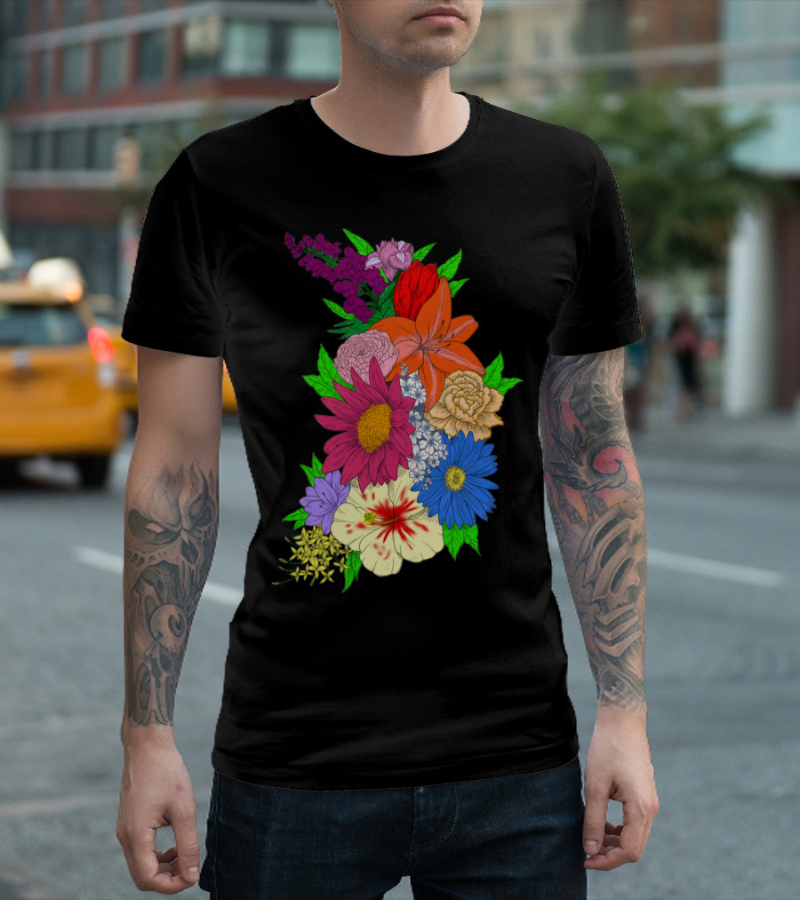 Flowers for Mama Bright Bouquet with Colorful Botanical Blossoms T-Shirt