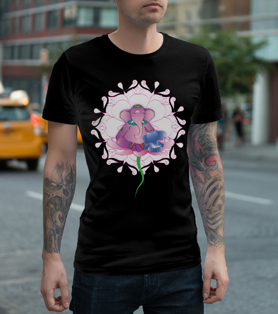 Ganesh Meditation with Lotus Flower Motif T-Shirt