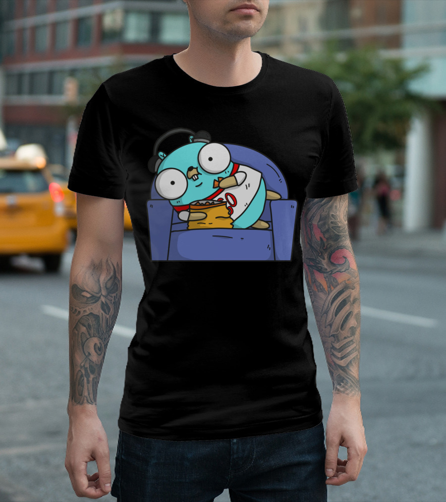 Golang Relaxed Gopher on Couch with Snack T-Shirt