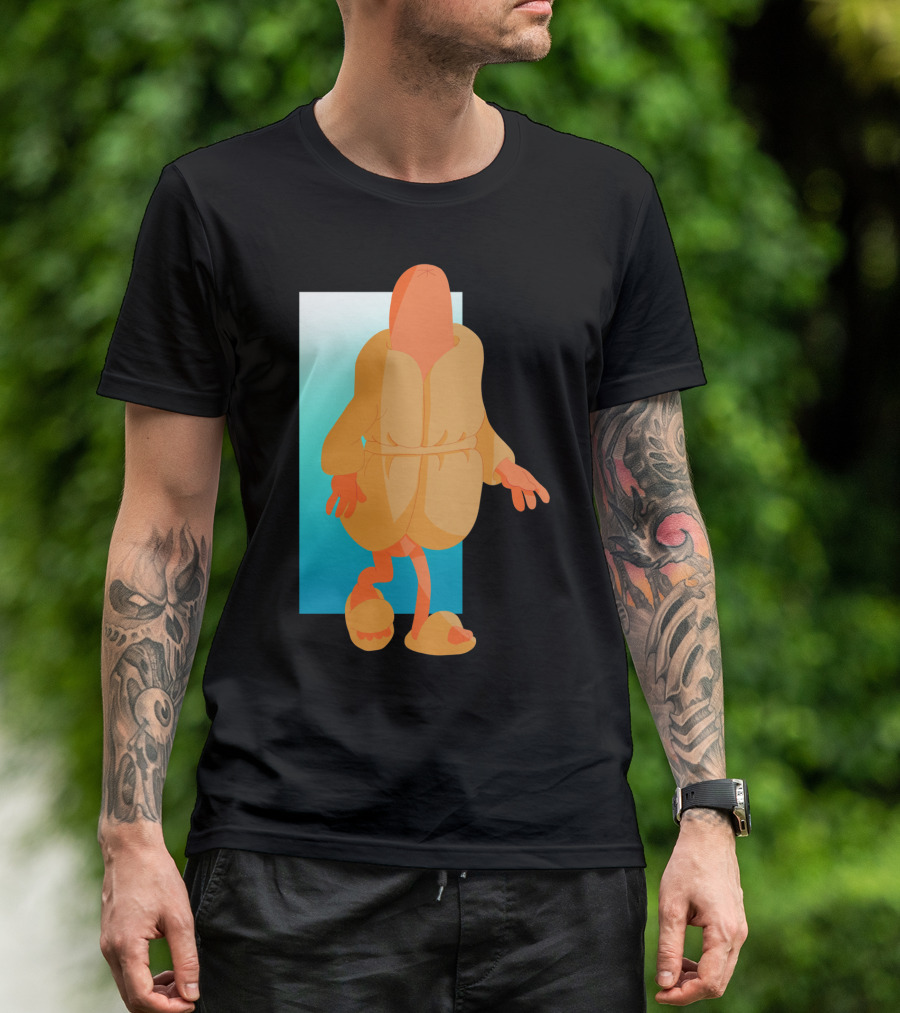 Hot Dog Lounge Cozy Cartoon Character In Bathrobe And Slippers T-Shirt
