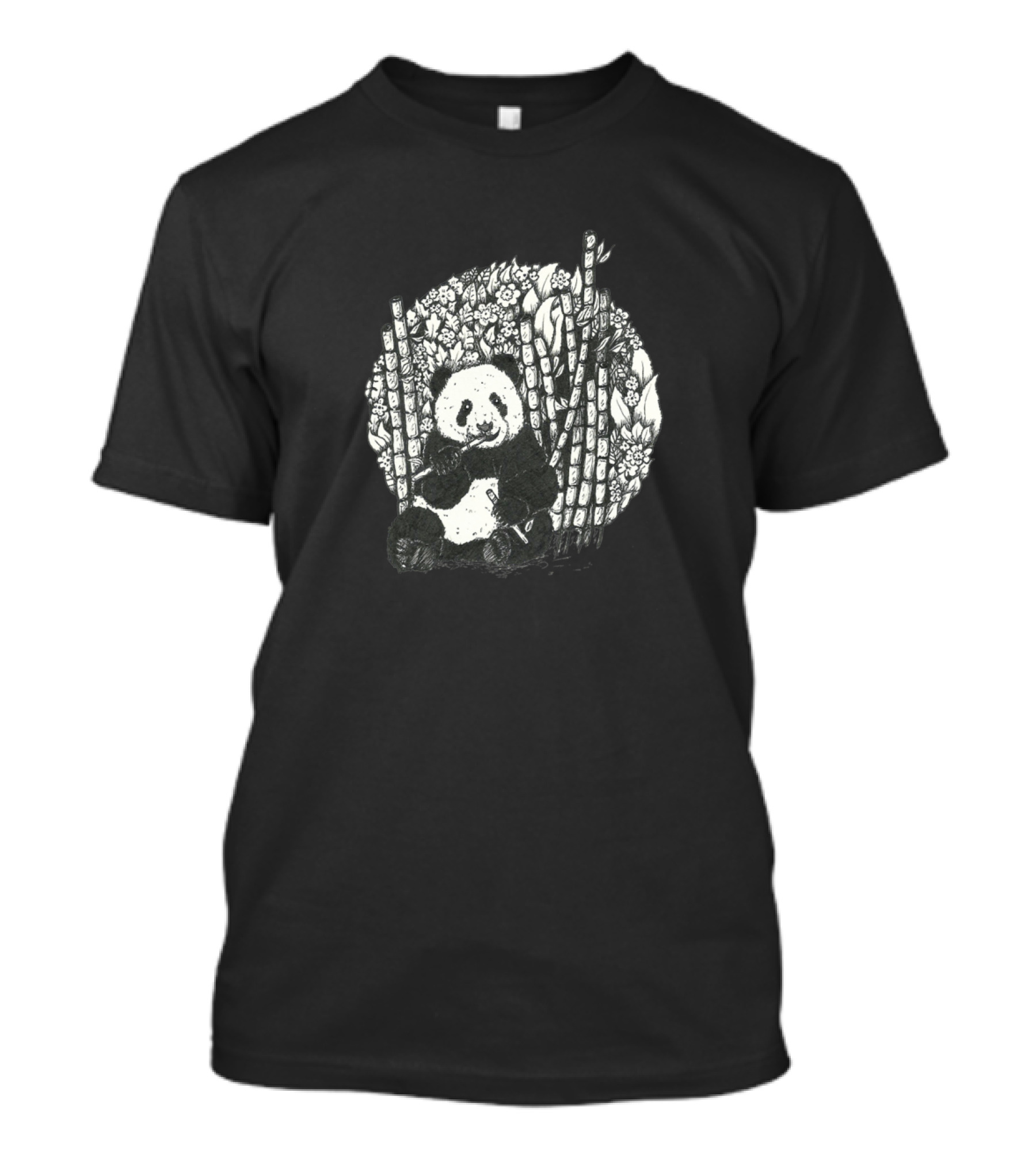Panda Surrounded By Bamboo And Floral T-Shirt
