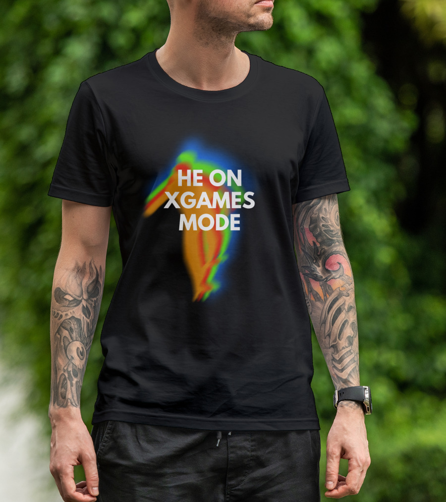 He On Xgames Mode Colorful Blur Text T-Shirt