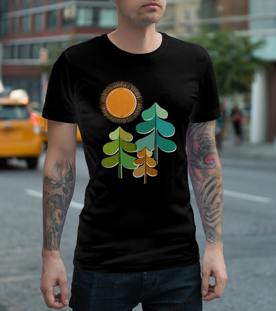 Golden Days Sunburst Over Colorful Forest Trees T-Shirt