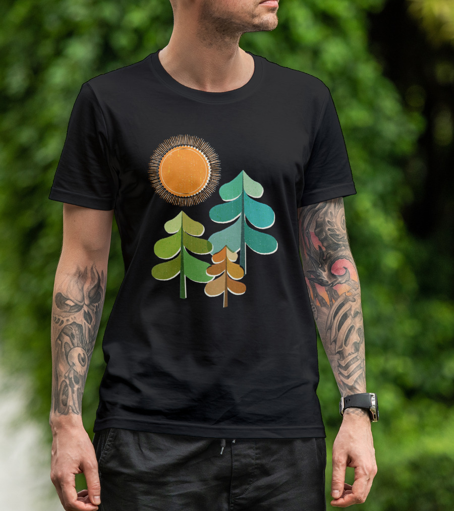 Golden Days Sunburst Over Colorful Forest Trees T-Shirt