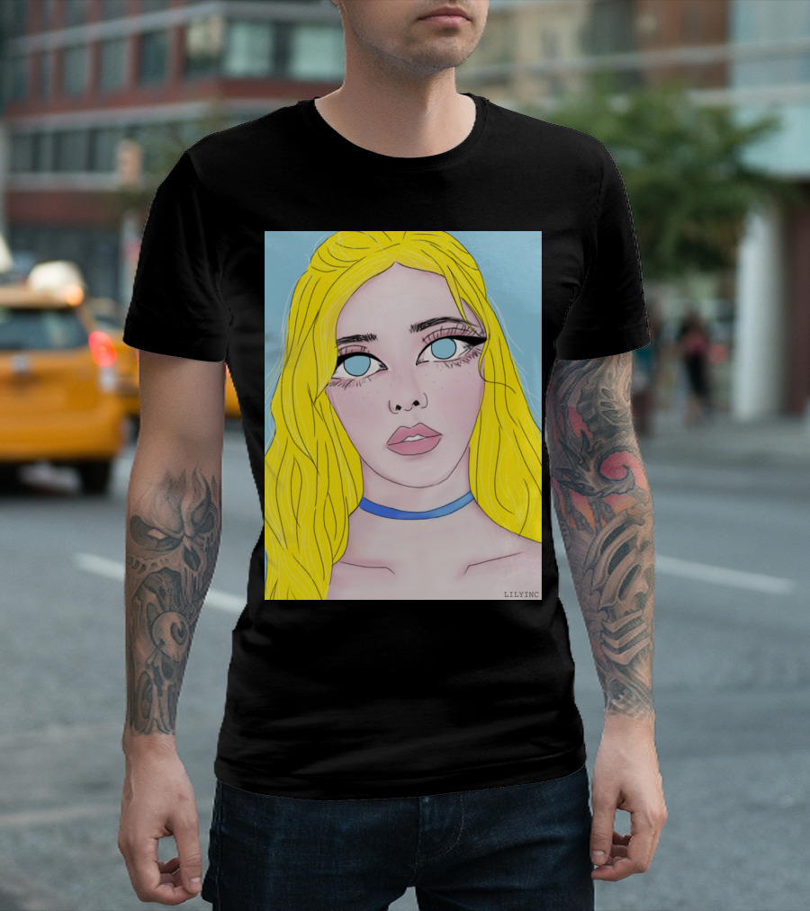 Lily Inc. Bubble The Blue Blonde Portrait with Blue Eyes and Choker T-Shirt