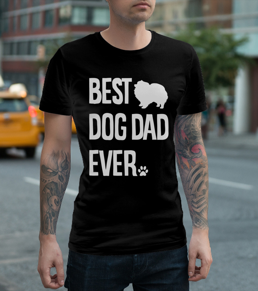 Best Dog Dad Ever Pomeranian Silhouette with Paw Prints T-Shirt