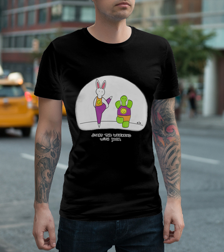 Bunny Daze Start the Weekend with Yoga Happy Characters T-Shirt
