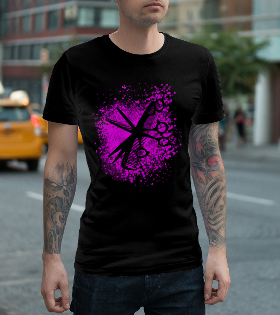 Cutting Tools Scissors Combs Paint Splatter Void Pink T-Shirt