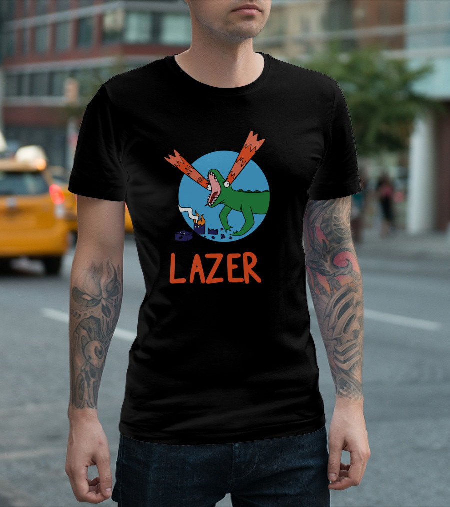 Lazerd Dinosaur With Laser Eyes in Destructive Rampage Scene T-Shirt