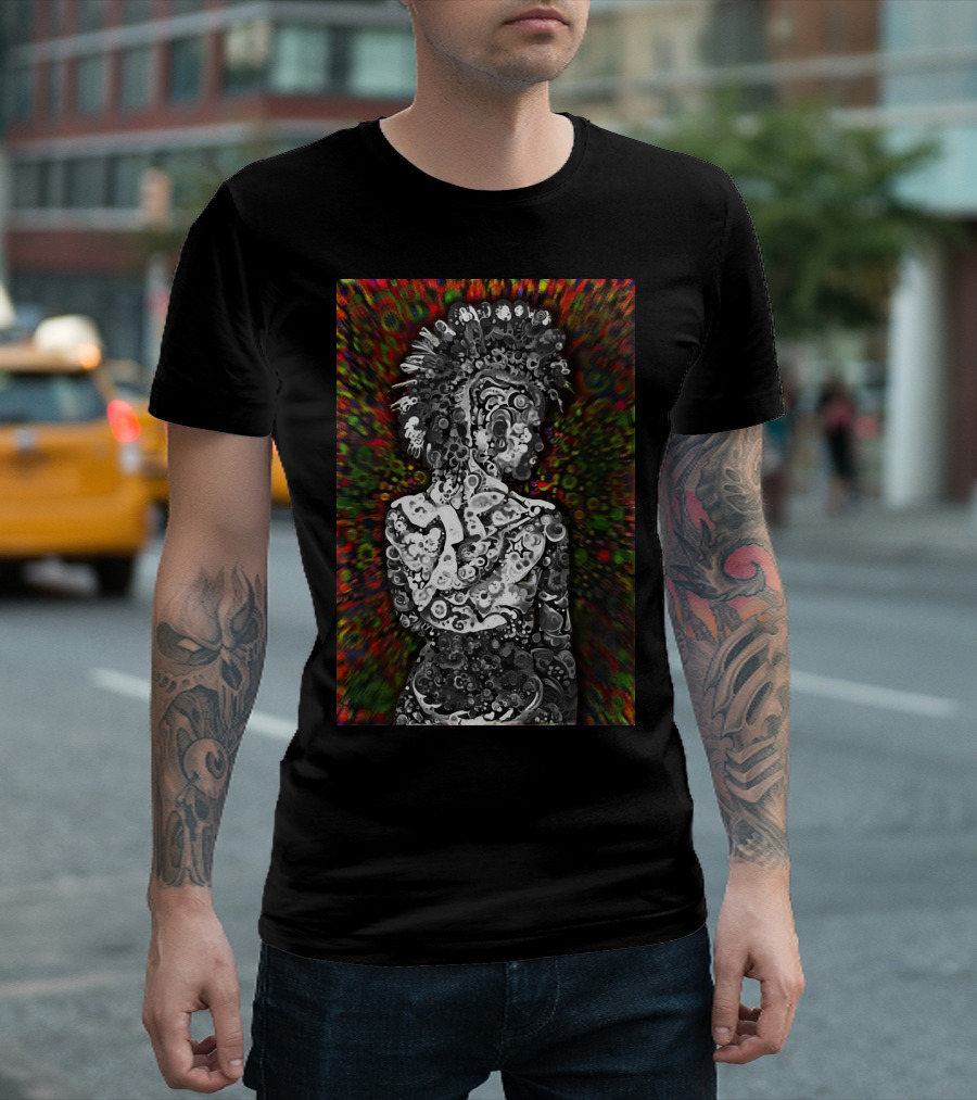 Punk Dream Psychedelic Gear Motif with Skull Art on Vibrant Abstract Background T-Shirt