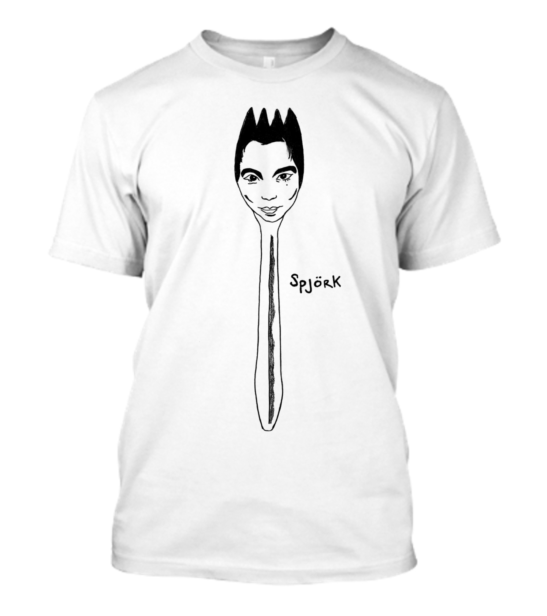 Bjork-Inspired Spjork Black And White Illustration With Unique Fork Face T-Shirt