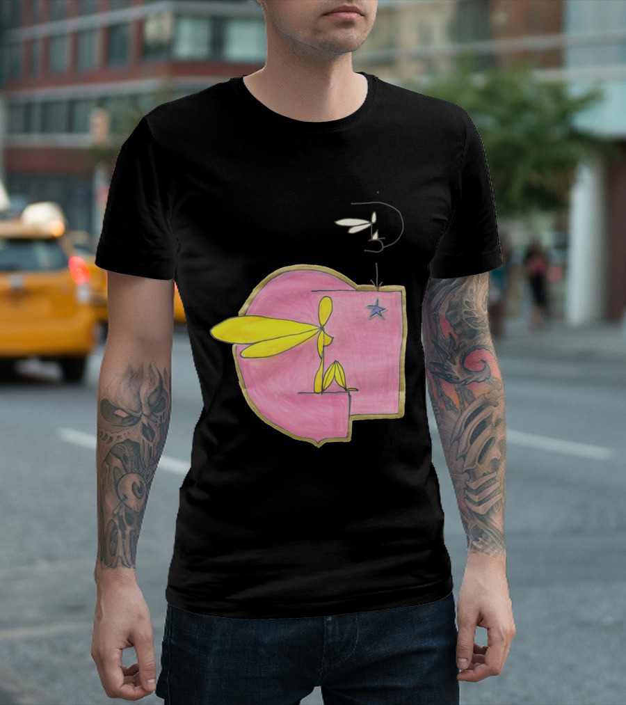 Flyin Maat Peach Abstract Figure With Star And Wings T-Shirt