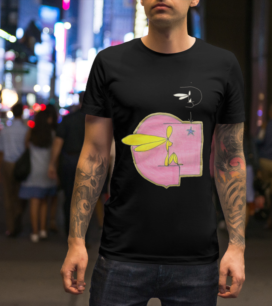 Flyin Maat Peach Abstract Figure With Star And Wings T-Shirt