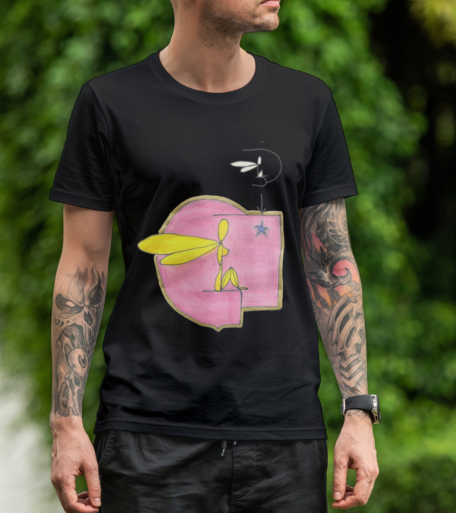 Flyin Maat Peach Abstract Figure With Star And Wings T-Shirt