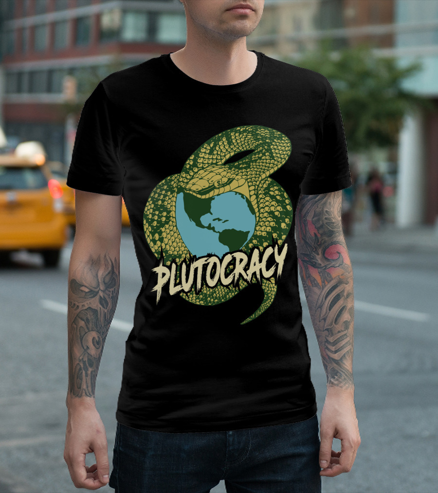 Plutocracy Coiled Snake Around Earth T-Shirt