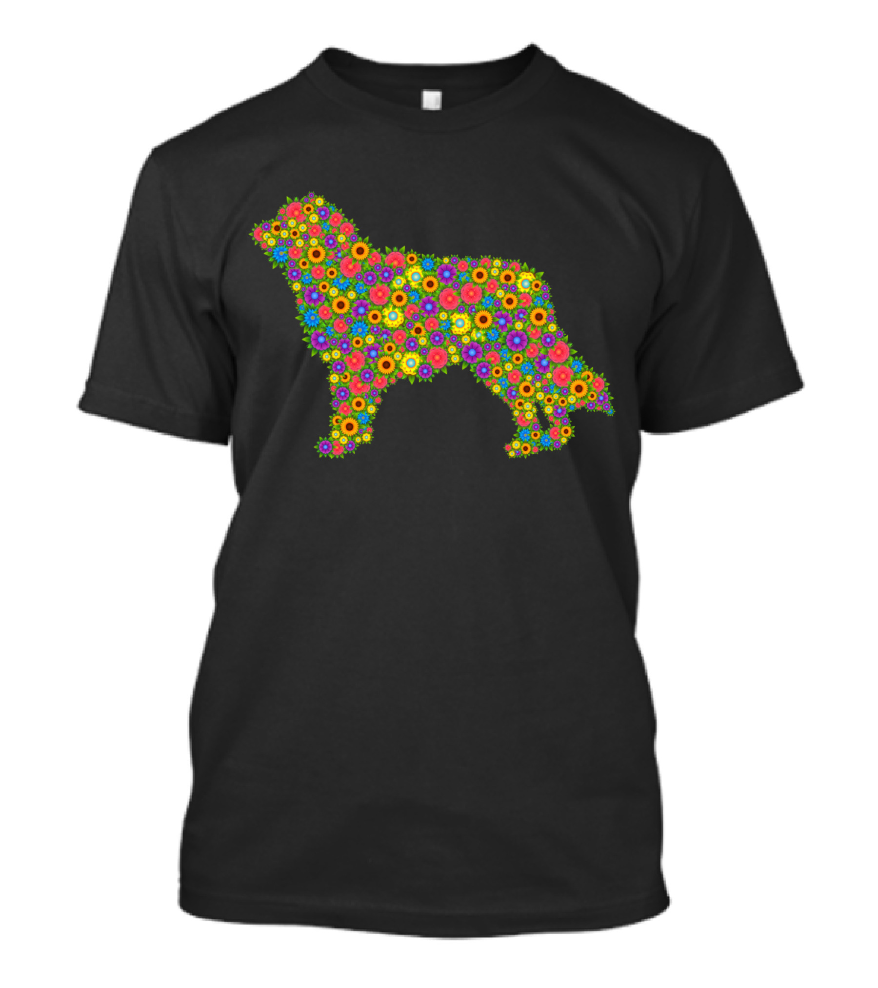 Australian Shepherd Silhouette Filled With Colorful Flowers T-Shirt