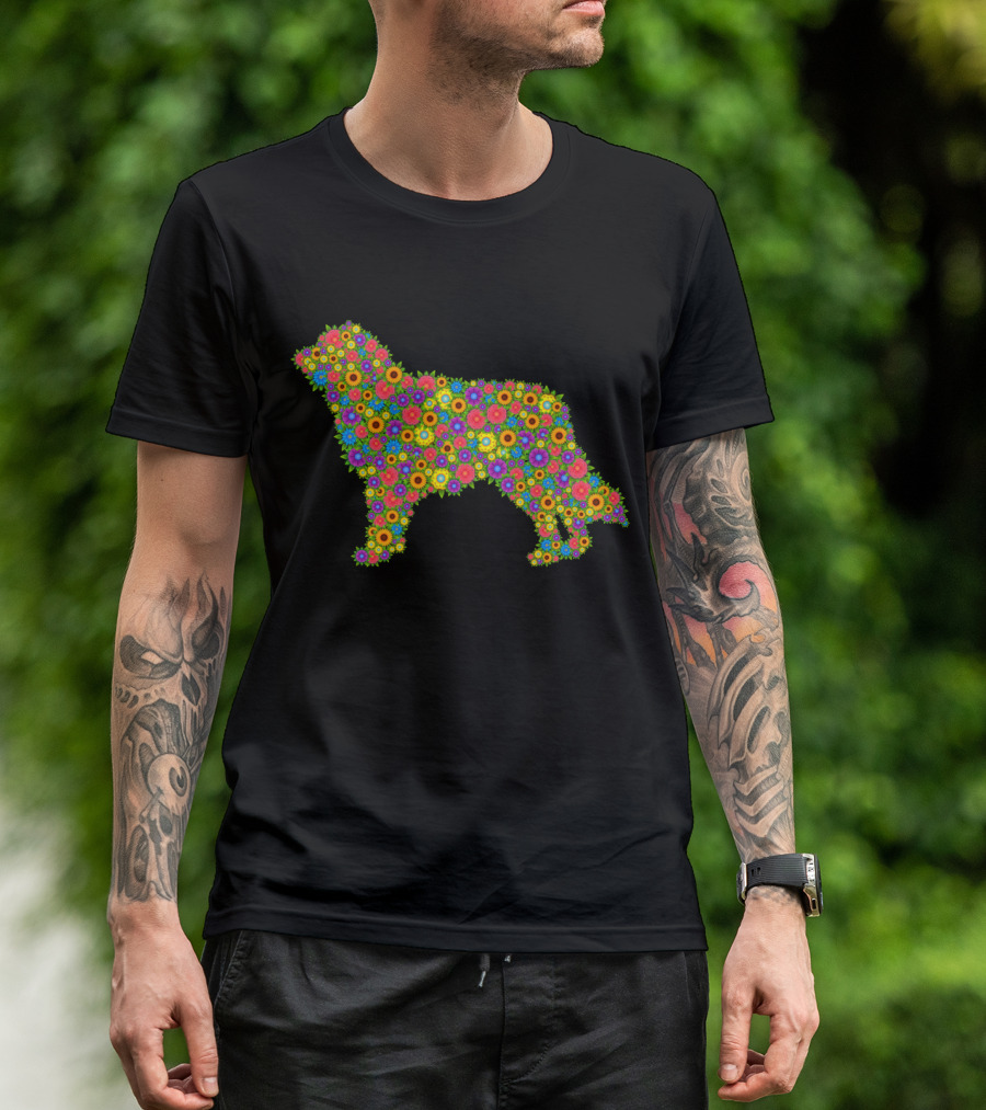Australian Shepherd Silhouette Filled With Colorful Flowers T-Shirt