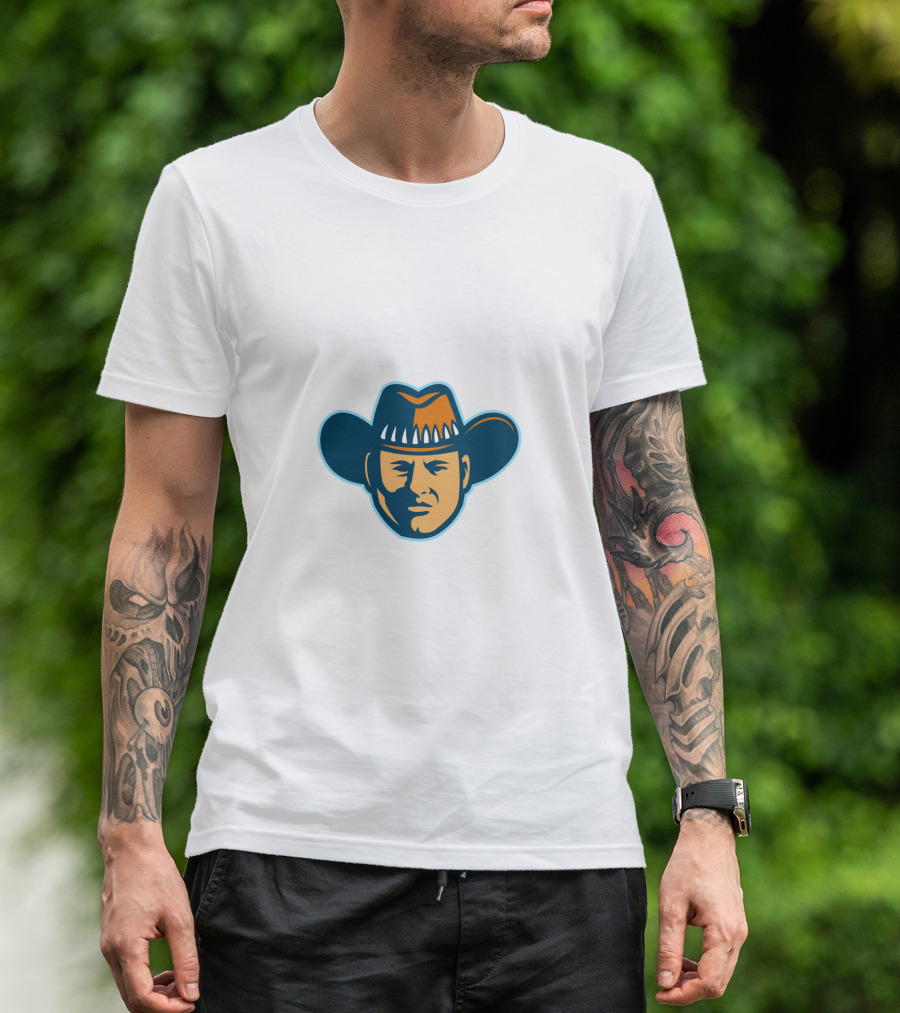 Australian Stockman Head Mascot Icon In Cowboy Hat T-Shirt
