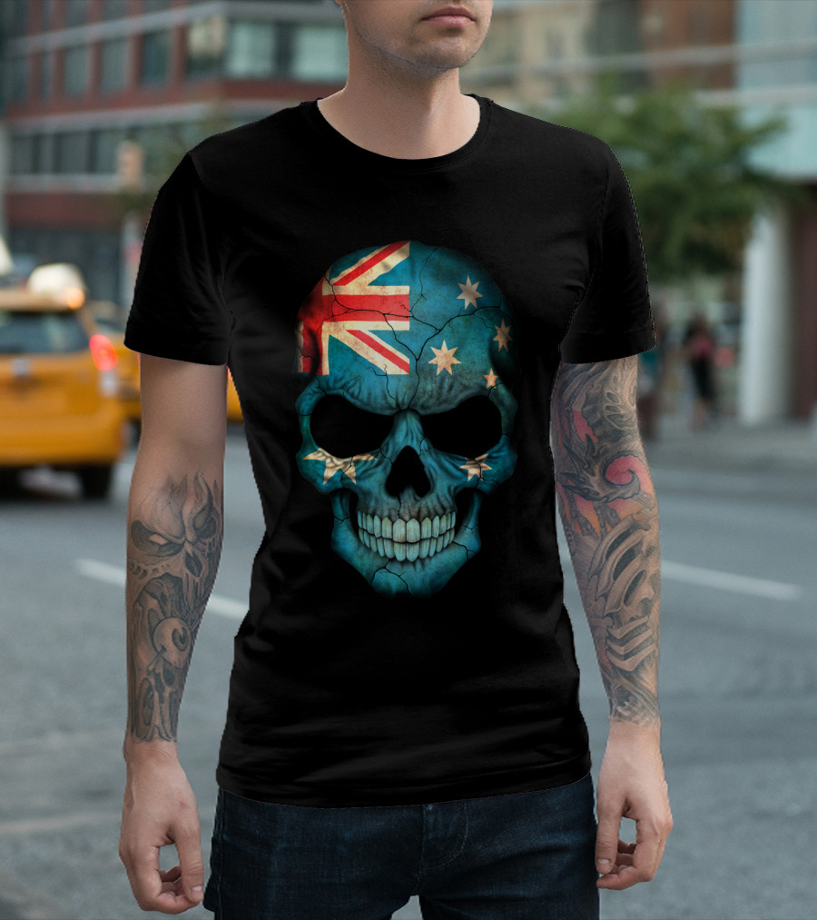 Australian Flag Skull Pattern with Stars and Union Jack T-Shirt