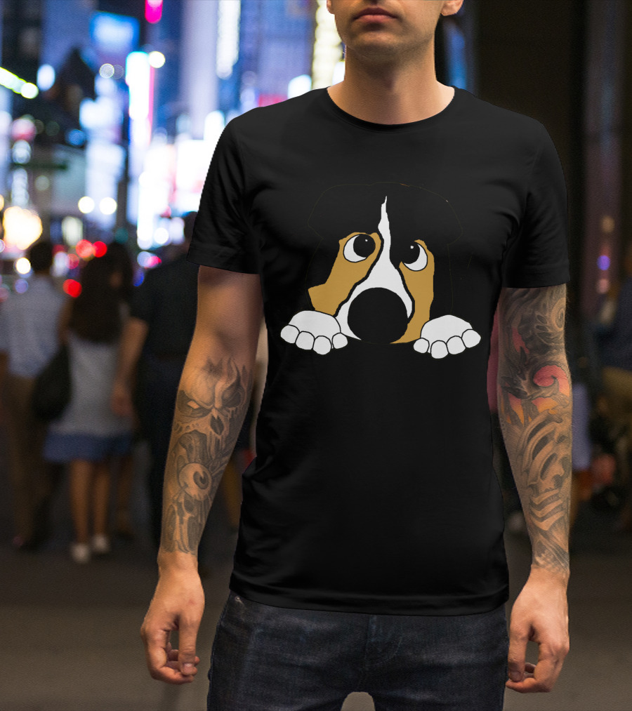Australian Shepherd Black Tri Peeking Puppy T-Shirt