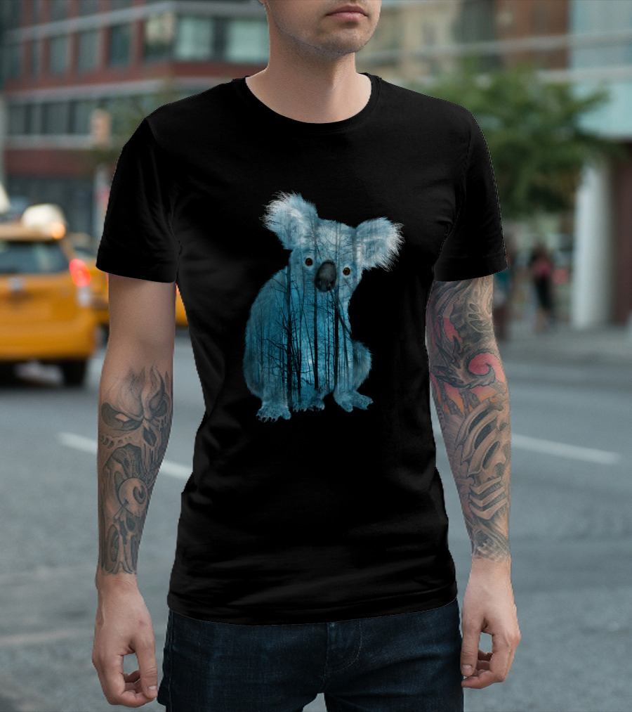 Australian Misty Forest Koala Bear Blue Silhouette Wildlife T-Shirt