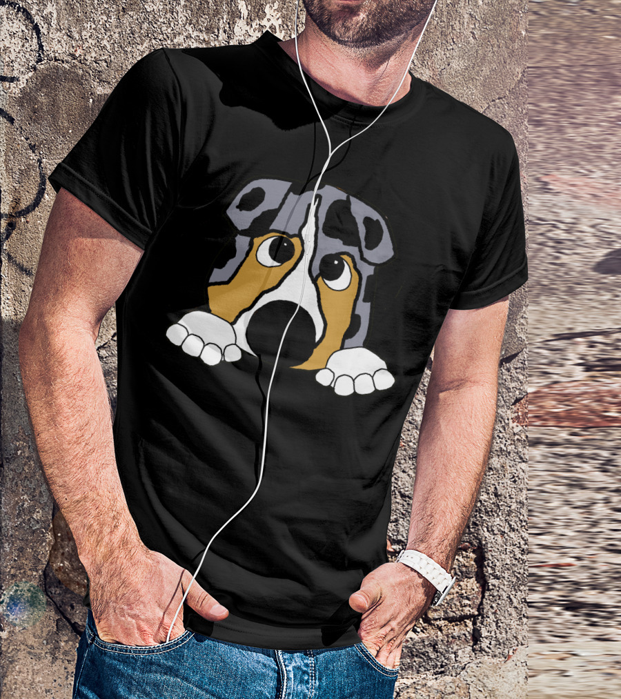 Australian Shepherd Blue Merle Peeking Dog Face T-Shirt