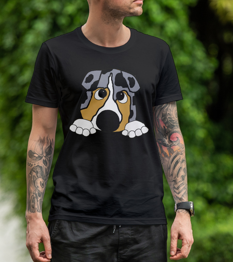 Australian Shepherd Blue Merle Peeking Dog Face T-Shirt