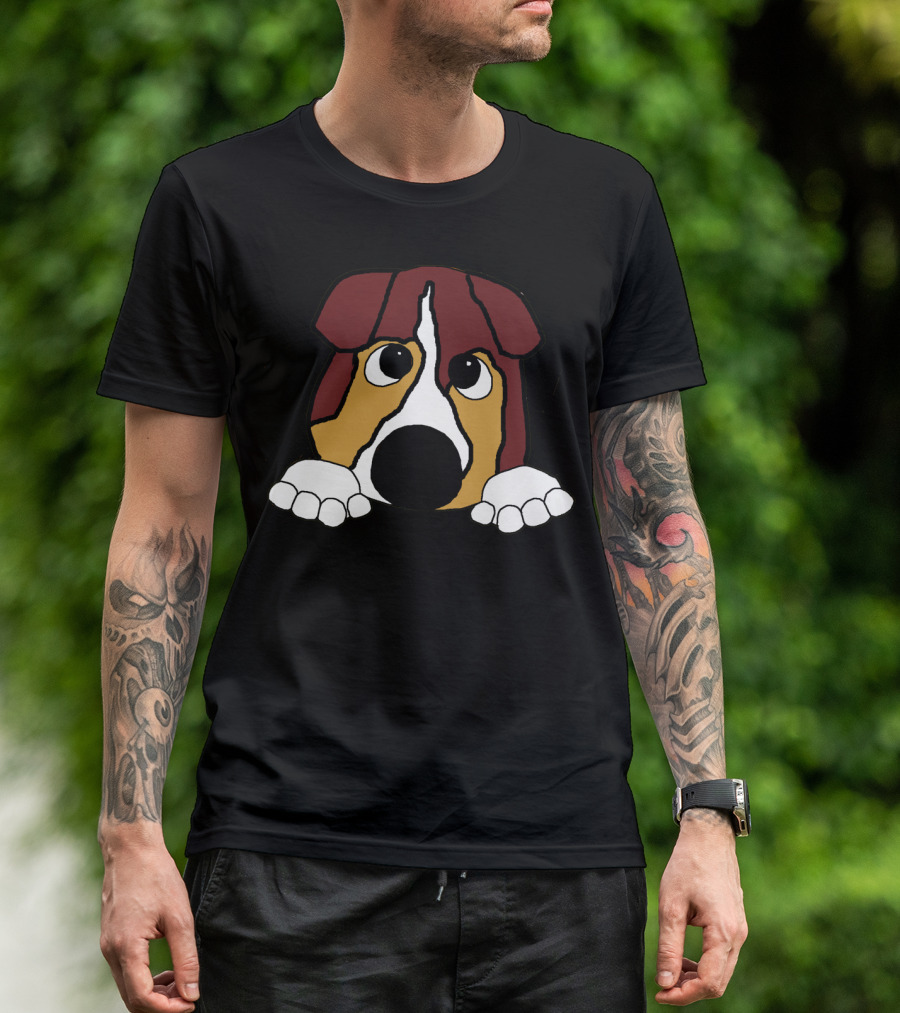 Australian Shepherd Red Tri Peeking Cartoon T-Shirt