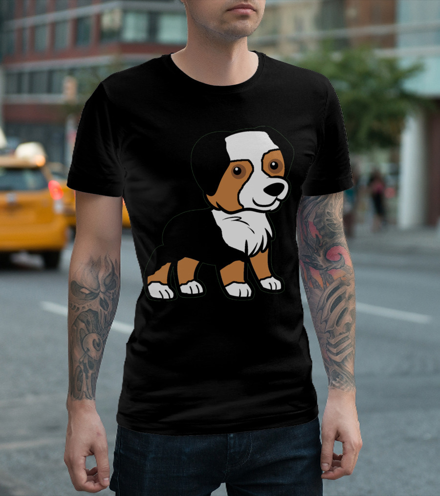 Australian Shepherd Black Tri Cartoon Puppy T-Shirt