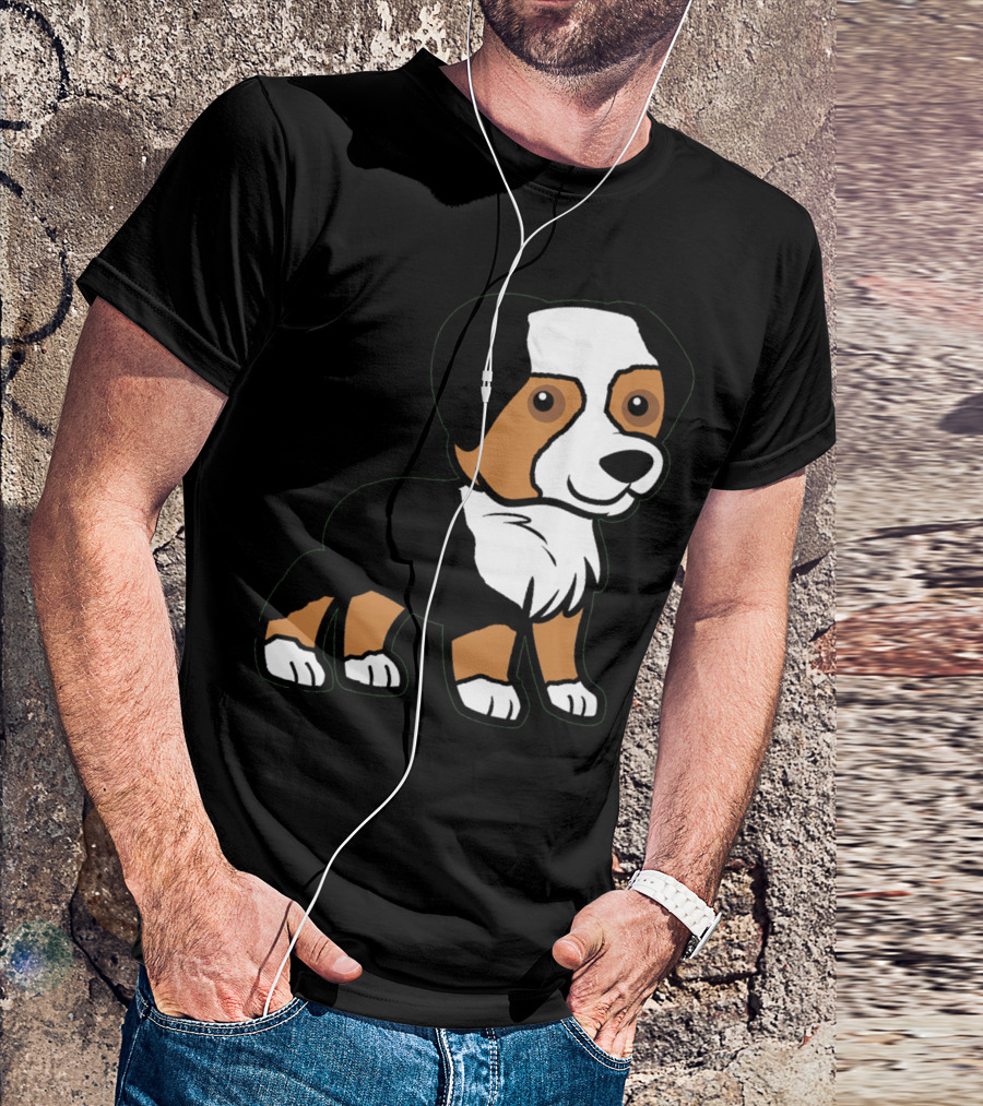 Australian Shepherd Black Tri Cartoon Puppy T-Shirt