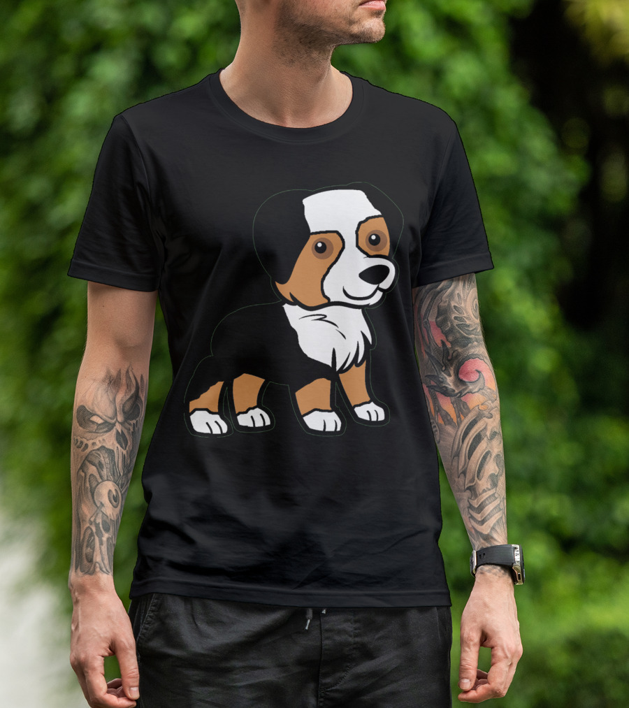 Australian Shepherd Black Tri Cartoon Puppy T-Shirt