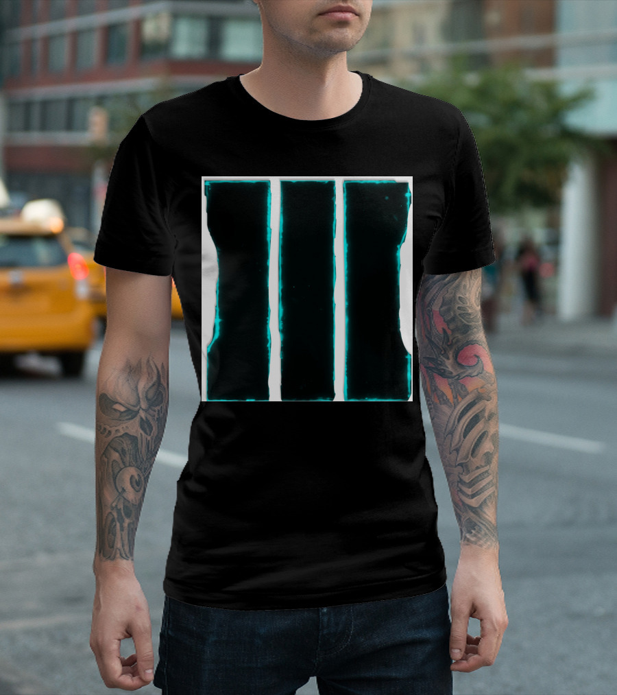 Call of Duty Black Ops III GAMES Iconic Blue Neon Roman Numerals T-Shirt