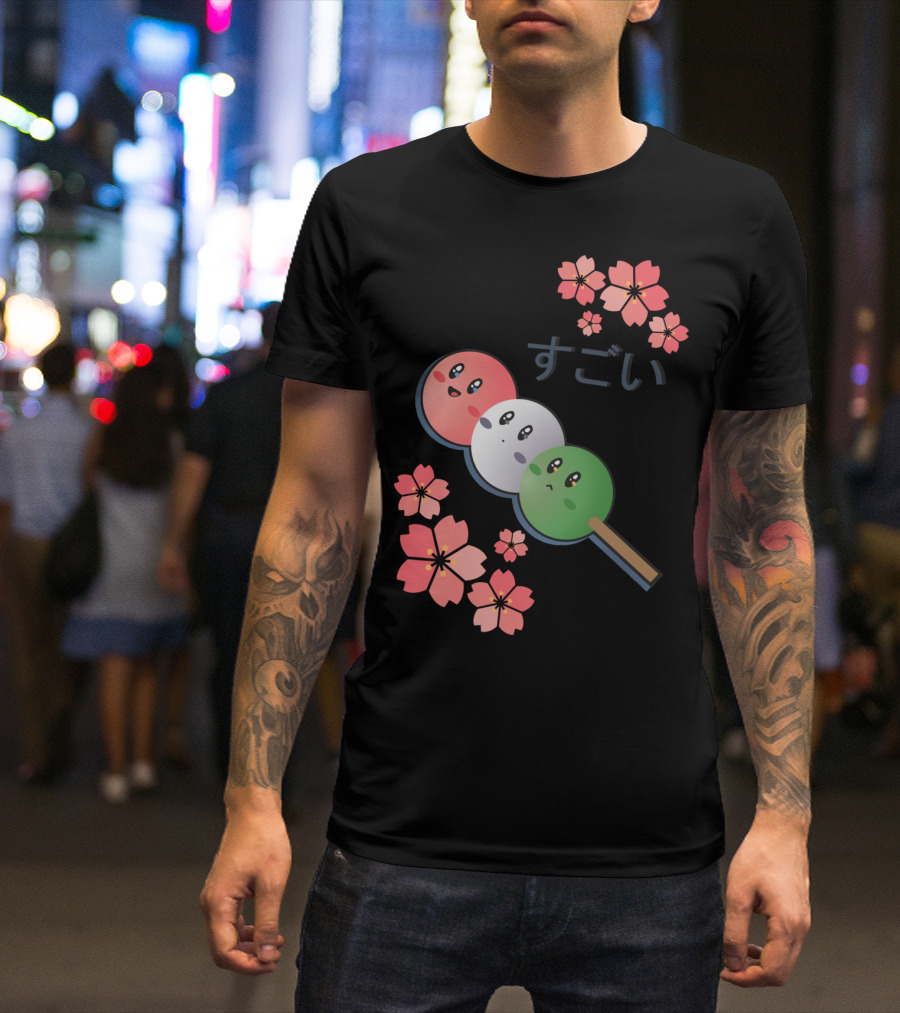 Kirby Dango Trio With Sakura Blossoms And Sugoi Text T-Shirt