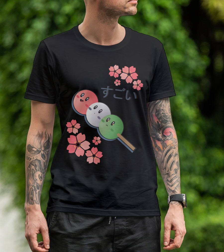 Kirby Dango Trio With Sakura Blossoms And Sugoi Text T-Shirt