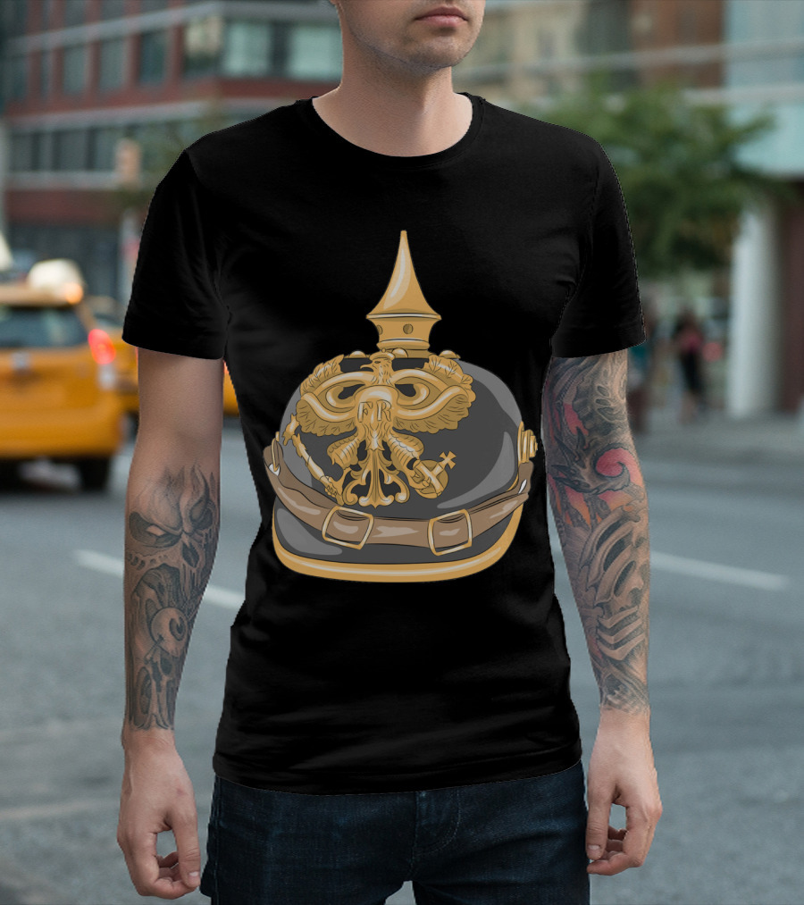 German Pickelhaube Helmut Prussian Eagle Helmet Design FR Emblem T-Shirt