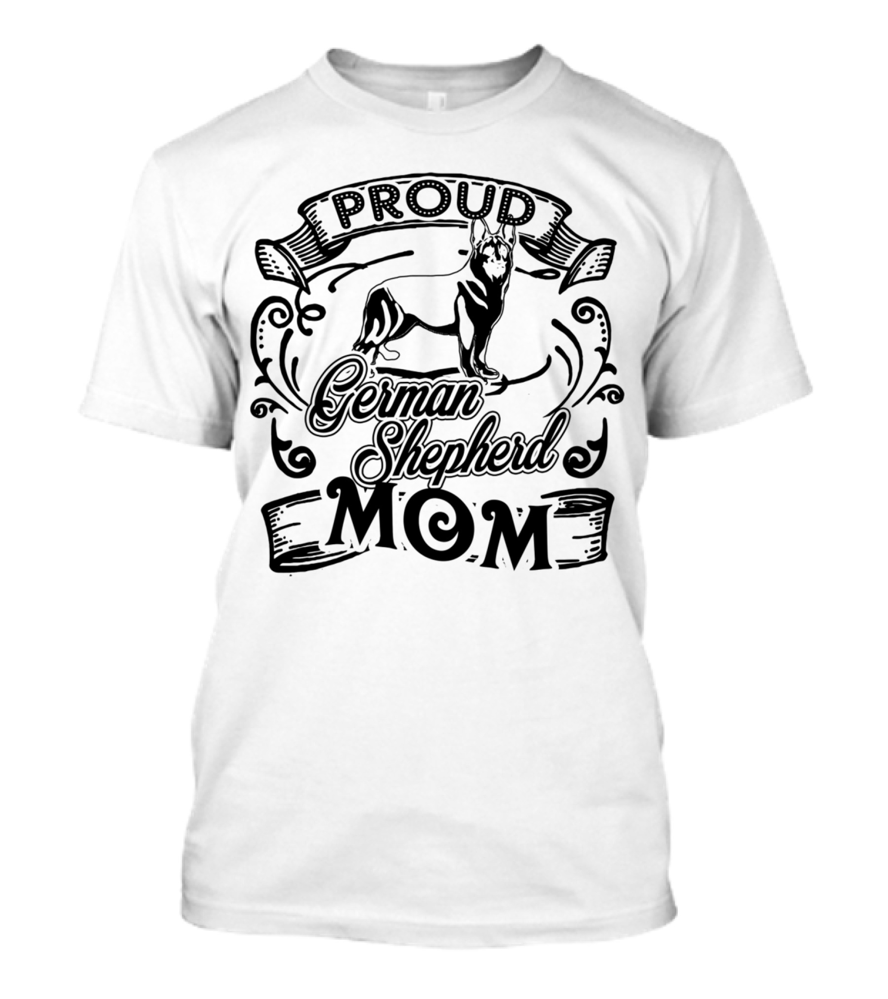 Proud German Shepherd Mom Vintage-Style Typography Graphic Banner T-Shirt