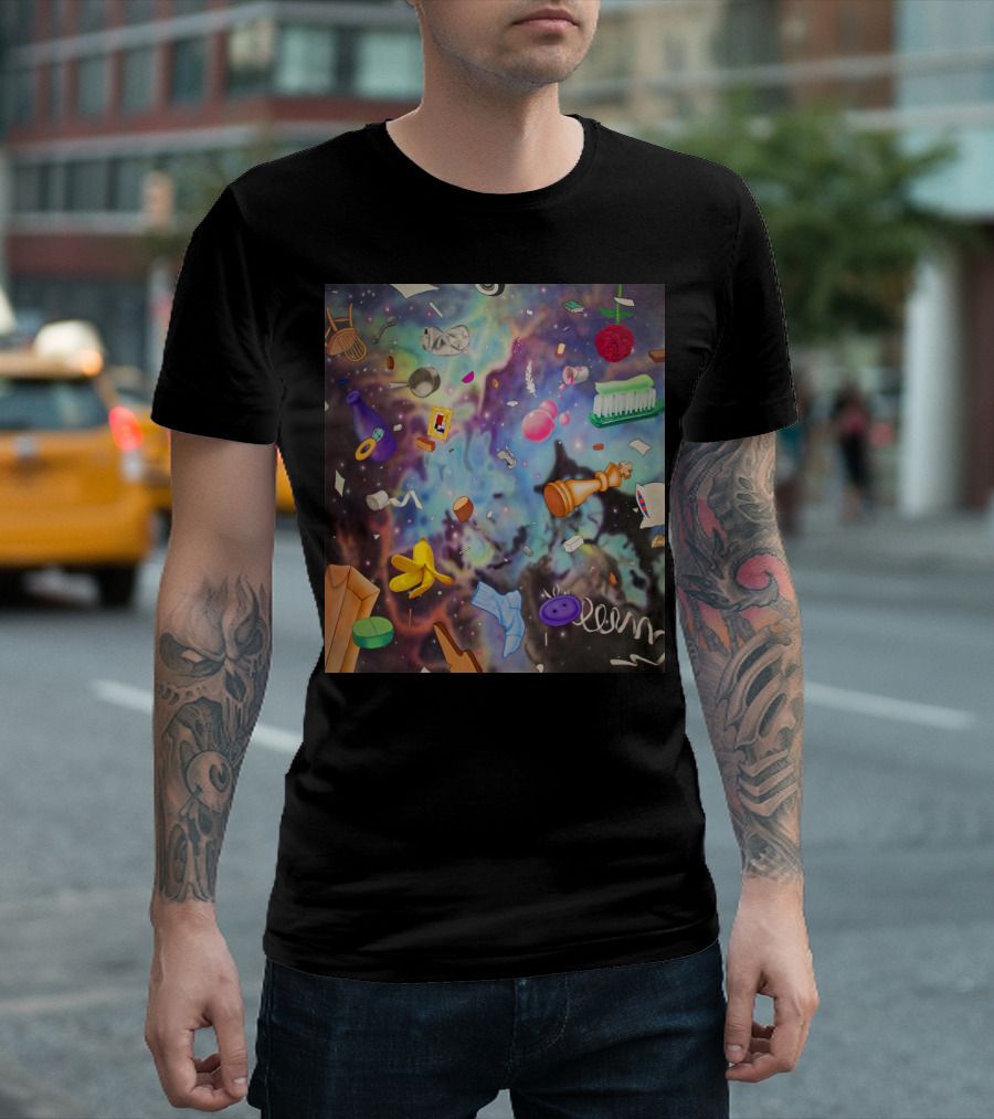 Space Junk Floating Objects Chess Piece Banana Peels Cosmic Background T-Shirt