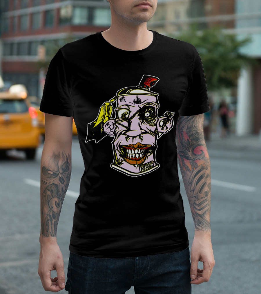 CAN JUN Surreal Spray Can Face with Abstract Elements T-Shirt