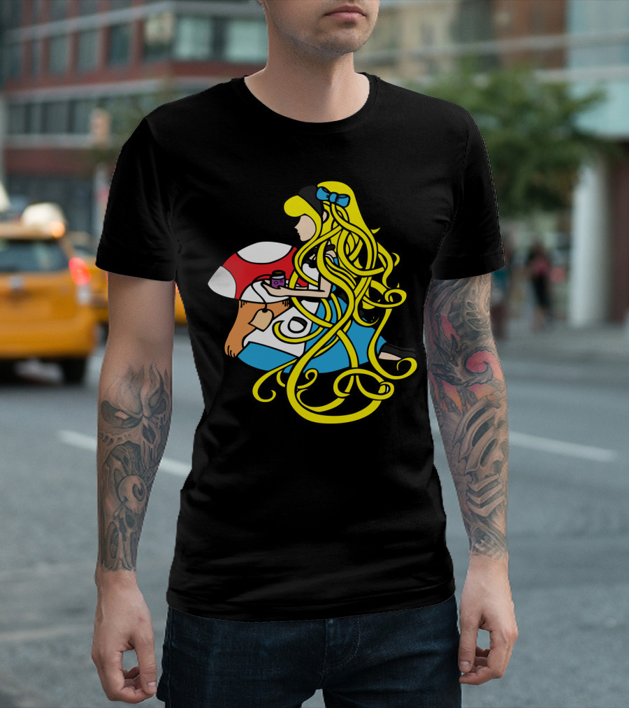 Alice Wonderland Mushroom Bottle Twisted Hair T-Shirt