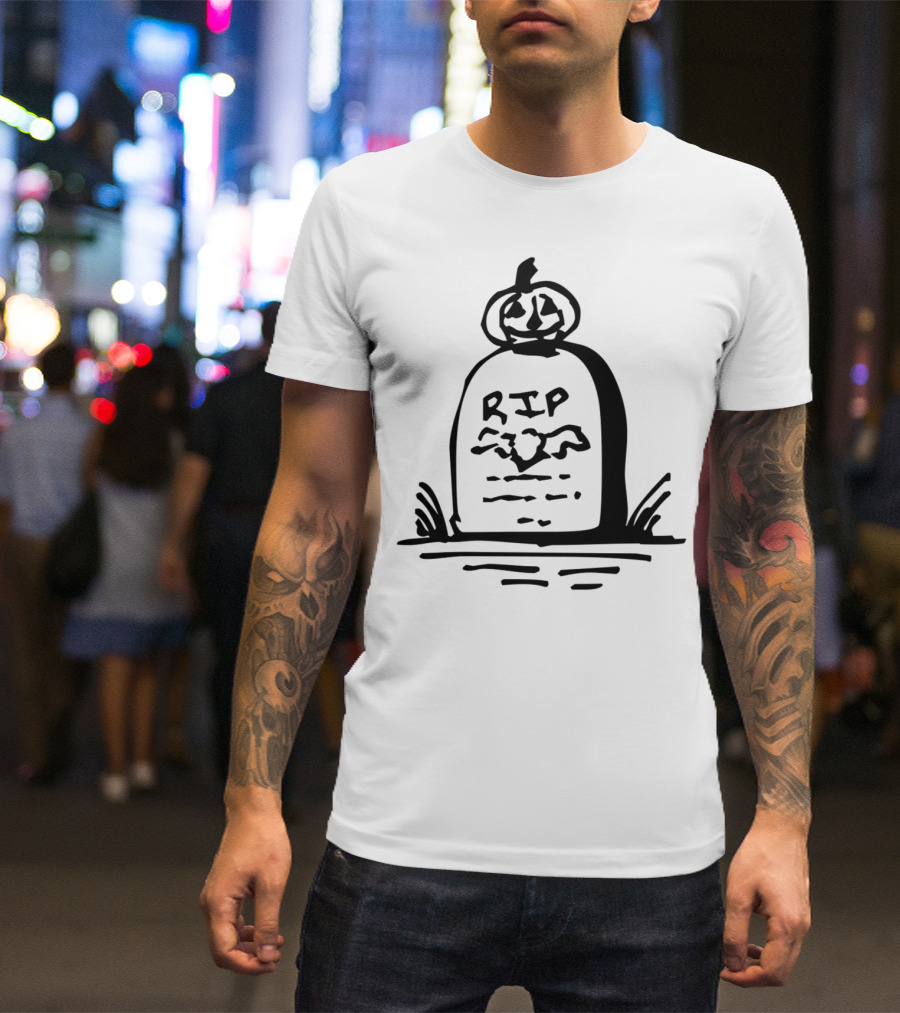 RIP Tombstone With Pumpkin And Bat T-Shirt