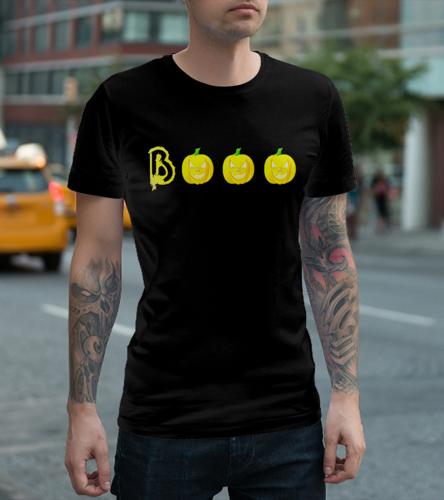 Yellow BOOO with Pumpkins Halloween T-Shirt