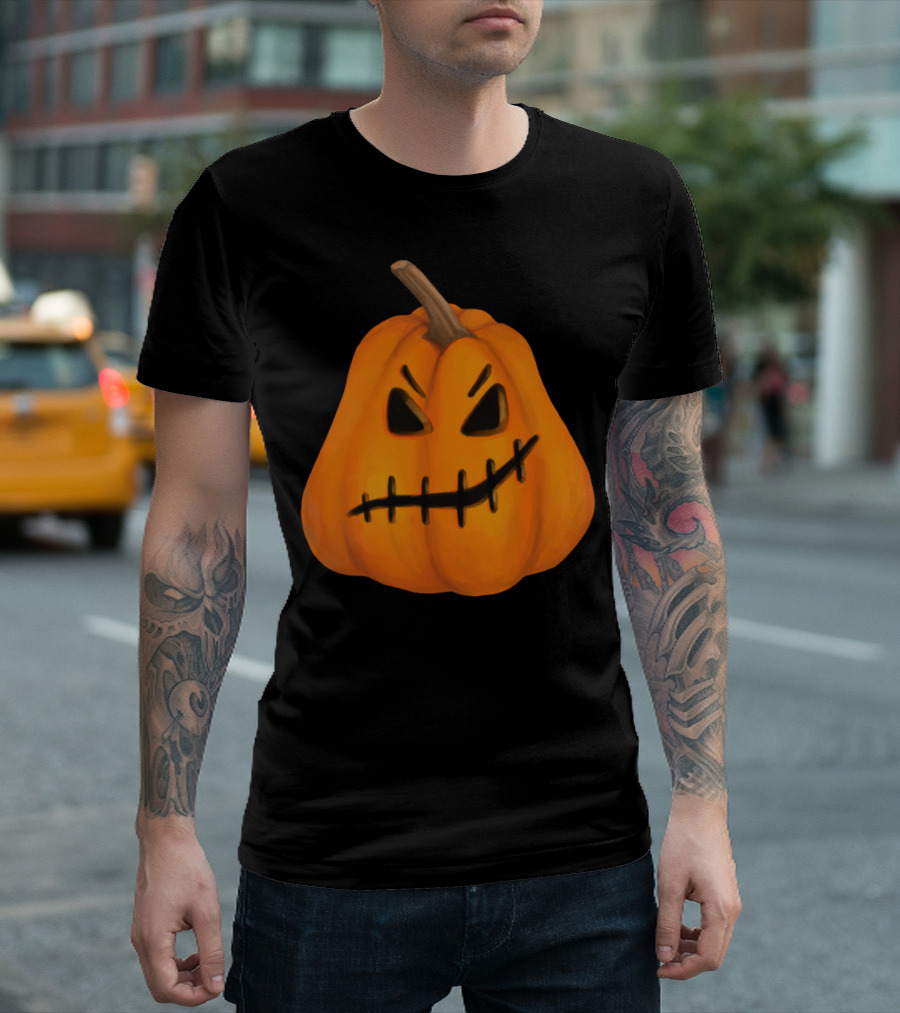 Halloween Watercolor Pumpkin with Scary Jack-o'-Lantern Face T-Shirt