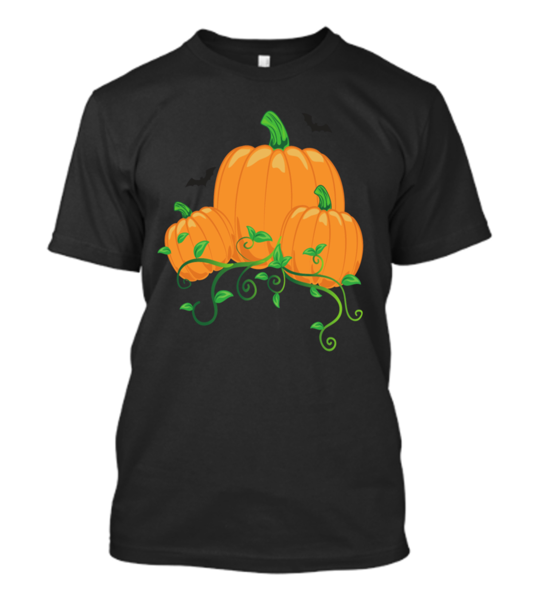 Trio Of Pumpkins With Green Vines And Subtle Bat Accents T-Shirt