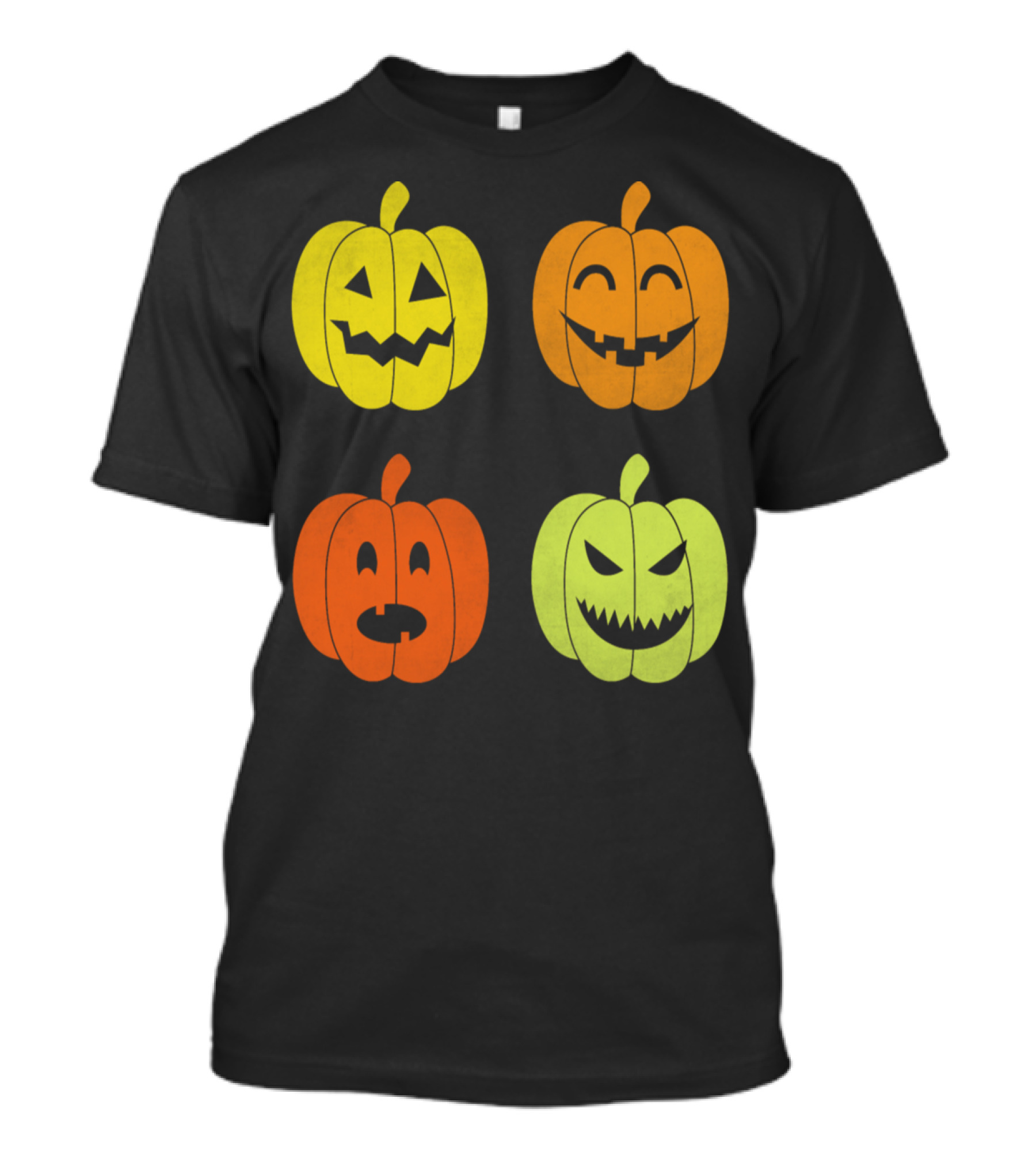 Vibrant Halloween Pumpkin Faces With Spooky Expressions T-Shirt
